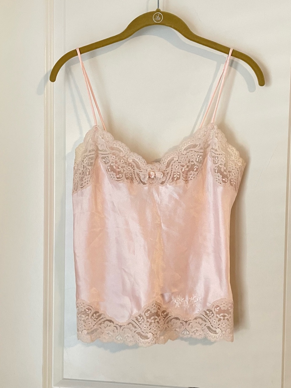 VTG Dior Satin Lace Trim Spaghetti Strap Cami - Blush Pink Sz XS - Picture 2 of 6